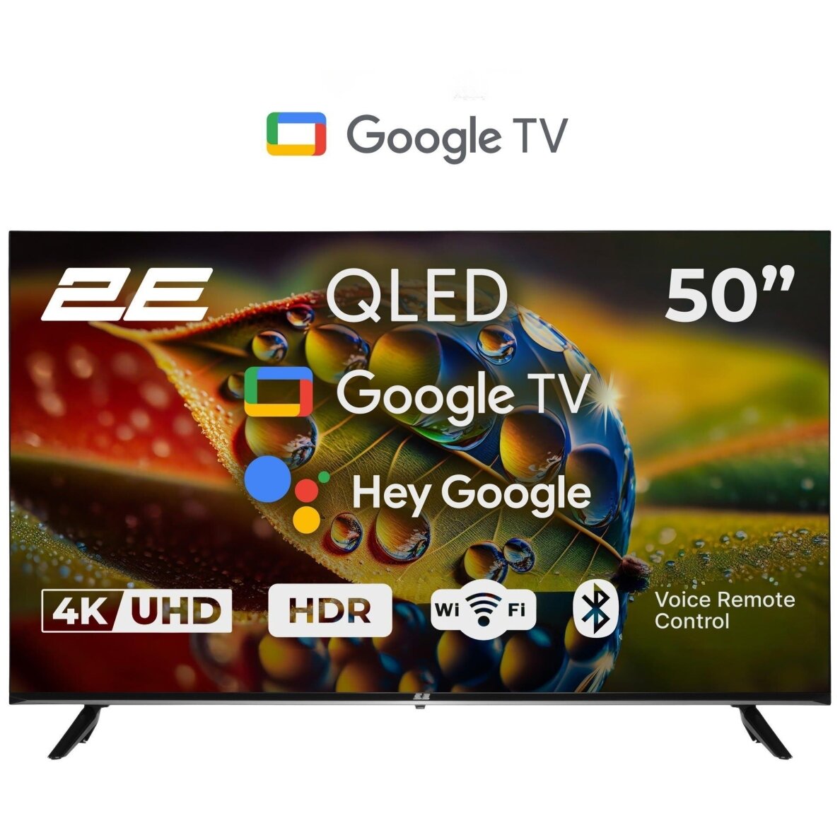 2E 50″ QLED Smart TV, 4K, 60Hz, HDR, Google TV, Wi-Fi, Bluetooth (2E-50A77Q)