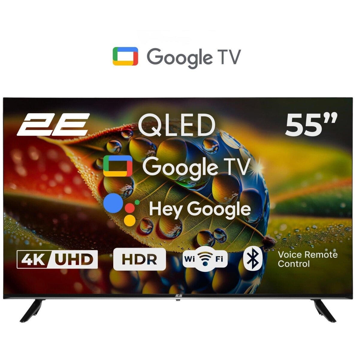 2E 55″ QLED Smart TV, 4K, 60Hz, HDR, Google TV, Wi-Fi, Bluetooth (2E-55A77Q)