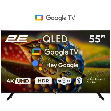 2E 55″ QLED Smart TV, 4K, 60Hz, HDR, Google TV, Wi-Fi, Bluetooth (2E-55A77Q)