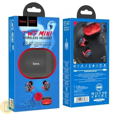 Bluetooth ausinukai Hoco ES41 Clear sound TWS Black-Red