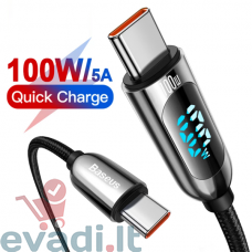 Baseus Display Fast Charging serija | C tipo USB-C 5A 100 W laidas su Power Delivery Quick Charge 4.0 | 1.0 m