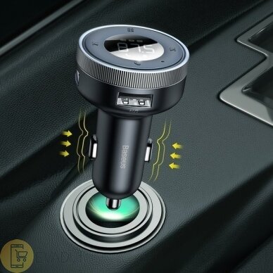 „Baseus Enjoy Car“ | FM AUX „Bluetooth 5.0“ siųstuvas 2x USB automobilinis įkroviklis 8