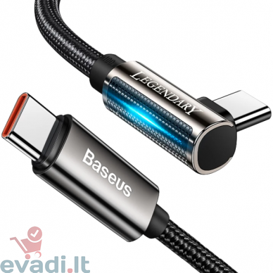Baseus Legend serija | USB-C Type-C 100W 20V / 5A kampinis laidas su Power Delivery QC 4.0 LED | 2.0 m