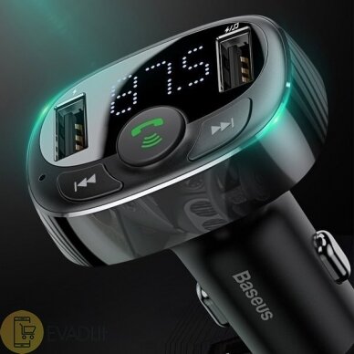 Baseus T typed | Bluetooth FM siųstuvas MP3 Automobilinis įkroviklis 2x USB TF microSD 3.4A 4