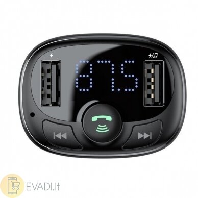 Baseus T typed | Bluetooth FM siųstuvas MP3 Automobilinis įkroviklis 2x USB TF microSD 3.4A 2