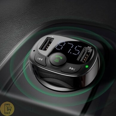 Baseus T typed | Bluetooth FM siųstuvas MP3 Automobilinis įkroviklis 2x USB TF microSD 3.4A 5