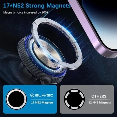 Blavec BH-05 magnetinis automobilinis laikiklis su MagSafe, 15W belaidžiu įkrovimu, 17 magnetų, 360° reguliacija, universalus, juodas 4
