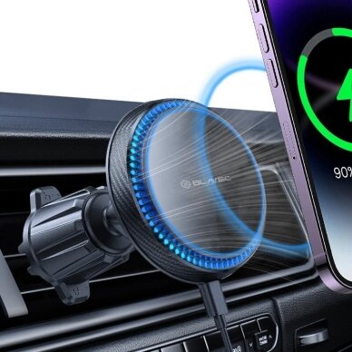 Blavec BH-05 magnetinis automobilinis laikiklis su MagSafe, 15W belaidžiu įkrovimu, 17 magnetų, 360° reguliacija, universalus, juodas