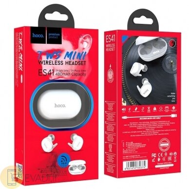 Bluetooth ausinukai Hoco ES41 Clear sound TWS White