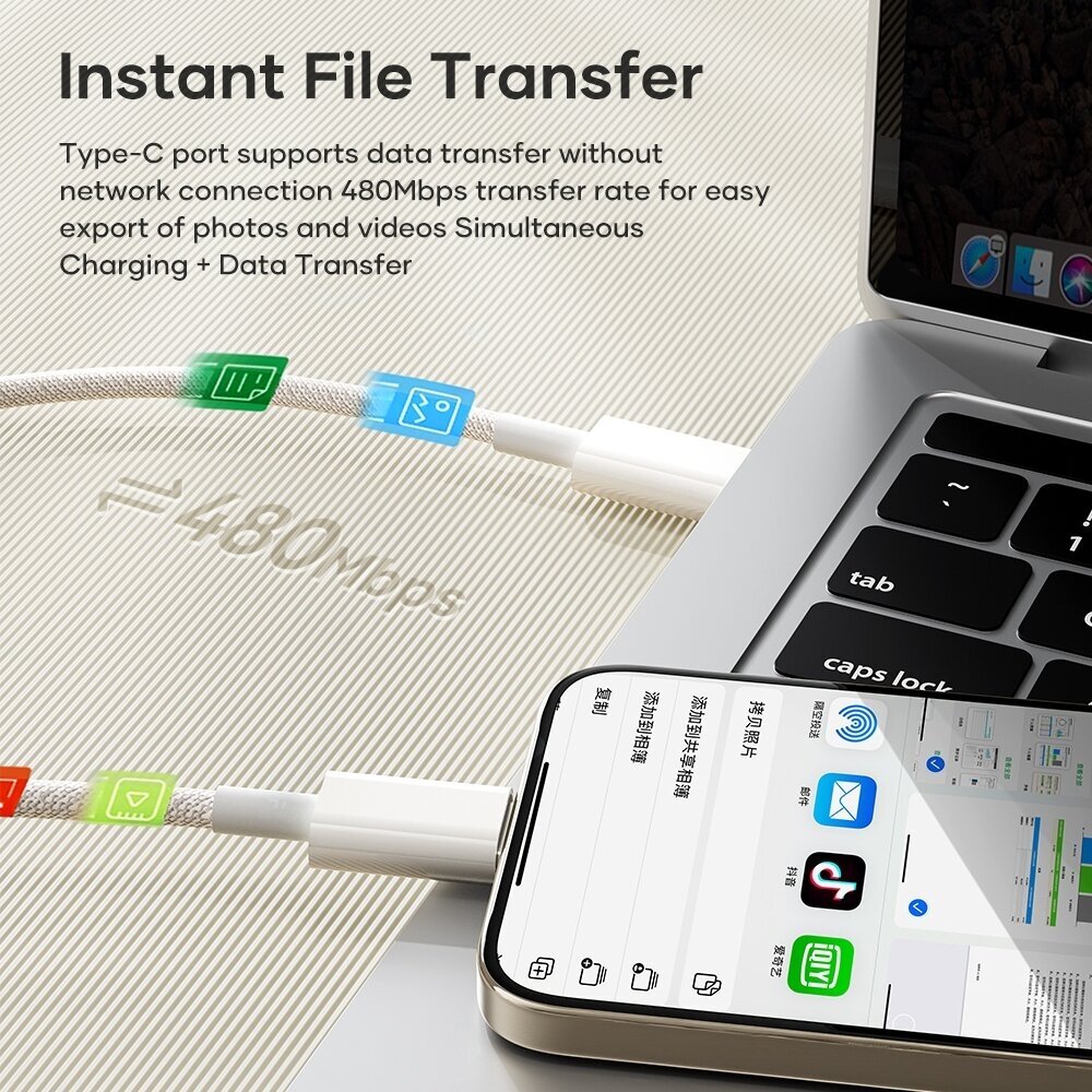 ROCK Z20 USB-C į USB-C kabelis 60W PD 1 m (baltas) 3